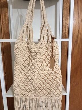 Polo by Ralph Lauren Cream Macramé Fringe Tote